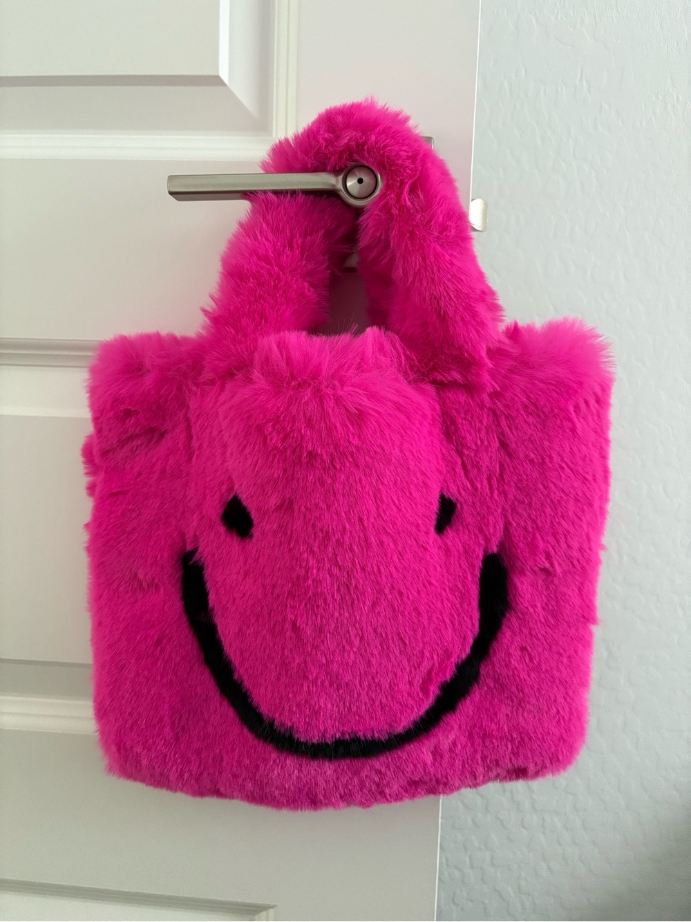 Hot Pink Faux Fur Smile Tote